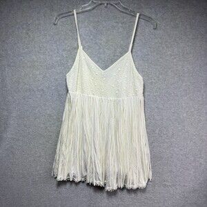 POL Fringe Tunic Top Size Large Cream Lace Western Boho Cowgirl Festival Concert